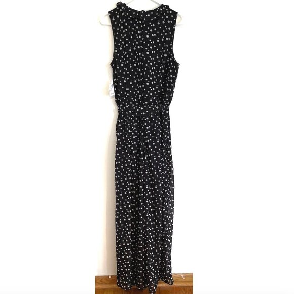 NEW NWT ROZ & ALI DRESSBARN Polka Dot Ruffle V-Neck Sleeveless Jumpsuit Black 16 - Picture 13 of 16